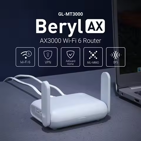 GL.iNet Beryl AX MT3000 Pocket-Sized Wi-Fi 6 Wireless Travel Gigabit Router,Cybersecurity, Tethering