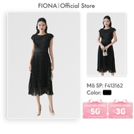 FIONA polka dot dress with flared shape and glitter design, ruffled shoulders, wrinkled waist belt, 