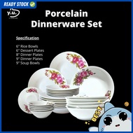 YU Ready Stock 6pcs Set Enamel Porcelain Plate and Bowl Set Dinner Set / Pinggan Mangkuk Set Bunga Lama Dinnerware
