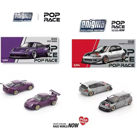 POP RACE 1:64 PRE018 Padem Civic EG6 RAW Metal Porsche RWB 997 GT Purple PRE015 Alloy Diecast Car Mo