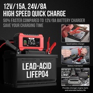 NEXPEAK NC215 15-Amp Battery Charger, 12V 24V LiFePO4 Lead Acid Portable Car Battery Charger 9-Stage