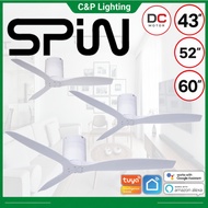 Spin Quincy 43" / 52" / 60" Smart Pearl White Designer DC Ceiling Fan with Optional LED