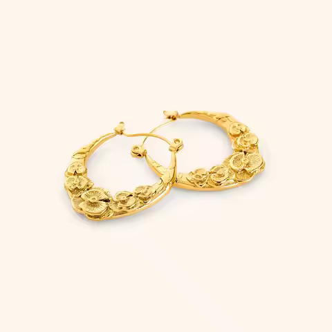 3D Poppy Bloom Hoops Elegant Palestinian Heritage Stainless steel Earrings Everyday Sculpted Florals