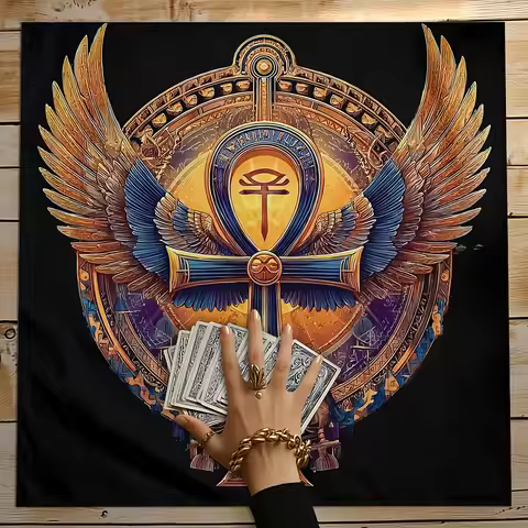 1pc Egyptian Style Ankh Symbol Winged Print Divination Cloth Altar Cloth Witch Astrology Cloth Board