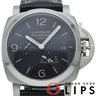 沛納海 Luminor 1950 3 天 GMT 動力儲存 44 毫米 PAM01321 男士腕錶，黑色，帶原裝錶盒、保固卡，不銹鋼錶殼/皮錶帶，拋光處理，成色極佳 [二手]