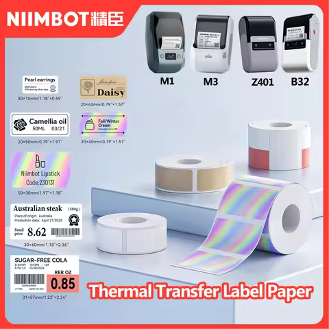 Transfer Label Paper For NiiMBOT M2 M3 Z401 B32 Thermal Transfer Label Printer White Transparent Col