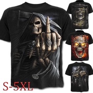 Fashion Funny Gothic Skull 3D Printed T Shirt Men's Summer Casual Black Round Neck Short Sleeve Tops S-5XL