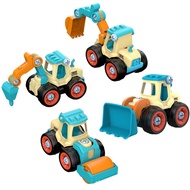 Set of 4 Smart Assembled Construction Site Vehicles - Creative Dump Truck, Concrete Mixer Truck