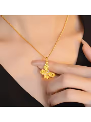 Luxury 24K 9999 Pure Gold real gold Women's Butterfly Pendant Necklace