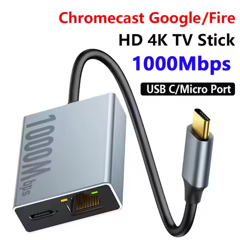 Electop 1000Mbps Ethernet Adapter 100Mbps External Network Card for Chromecast Google TV, Micro Port
