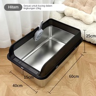 Stainless Steel Cat Litter Box Open Type Cat Litter Box Cover Semi-Enclosed Cat Litter Box High Fenc