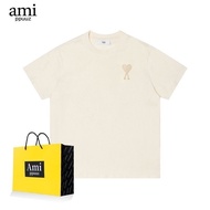 Authentic Pure Cotton Ami Paris Loose Short Sleeve Joker T-shirt Embroidered Macaron Fashion Brand W