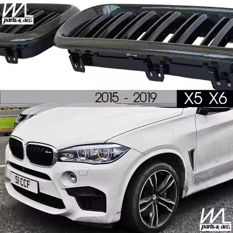 F15 Grill, Carbon Fiber Overlay-ed Front Bumper Radiator Grille for BMW F15 F16 X5 X6 2015 - 2019, X