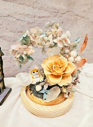 【日本永生花】不凋玫瑰玻璃罩夜燈 可加入公仔 鯊魚貓咪 生日