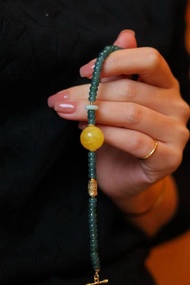 4mm瓜地馬拉 冰糯種藍水翡翠 蜜蠟大珠單圈手串s