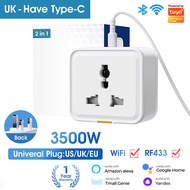 Wifi Smart Socket UK Universal Type-C Plug Tuya Power Monitor 16A Universal Plug sokongan App kawala
