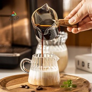 [Z&P-t] 70/100ml Wood Handle Glass Espresso Measuring Cup DIY Milk Jug Coffee Supplies Ransparent Tr