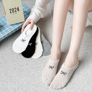 Embroidered Bow Socks Sweet and Breathable Bow Invisible Socks Heel Non-slip Socks