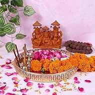 Design Decor Gallery Round German Golden Plated Tray|Round Decorative Tray|Best Gift for Pooja| Déco