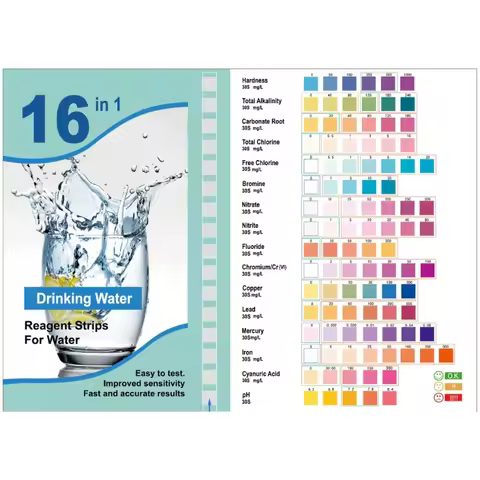 16 in 1 Premium Drinking Water Test 50 Strips Homes Water Quality Well Tap Water Easy Testing Water 