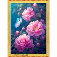 - peony cross-stitch painting ** mn0375 (50x68) cm - unembroidered material set