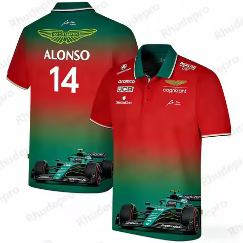 Men's Oversized Aston Martin Racers Jersey Summer Alonso 14 Graphic Racing Car Short Sleeve