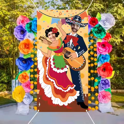 2D Door Banner 1pc Mexican Fiesta Couple Photo Banner Polyester Fabric Party Backdrops Cinco de Mayo