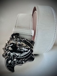 Versace暗銀色美杜莎頭白色皮帶  / Versace Dark silver-tone Medusa White Leather Belt