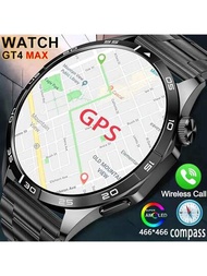 Guhuavmi 2024年新款男士時尚智慧手錶gt4 Max,1.43英寸466 * 466高清amoled屏幕,無線通話語音助手nfc,女士防水智慧手錶,血壓心率監測運動健康手錶