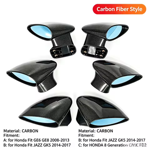Real Carbon Sports Car Side Mirror for Honda Civic Fit JAZZ GE6 GE8/FD2 8th/GK5