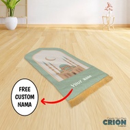 Custom children's travel prayer mat with gold dome and tassel design - mosque series - by Crion Seja
