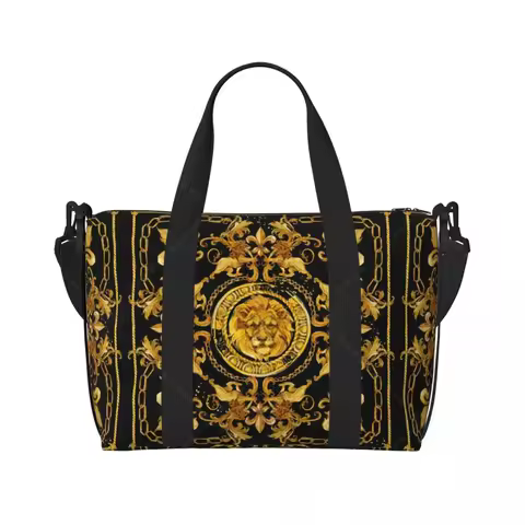 Gold Lion Travel Duffel Bag Personalized Weekender Bags with Shoulder Strap Sports Gym Overnight Bag