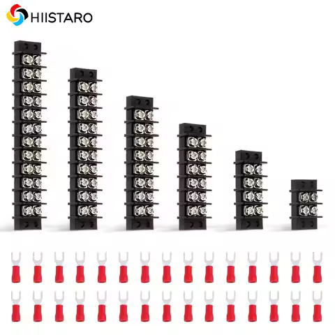 3sets Dual Screw Terminal Block Strips 2 4 6 8 10 12 Positions With 16-14AWG Insulated Fork Wire Con
