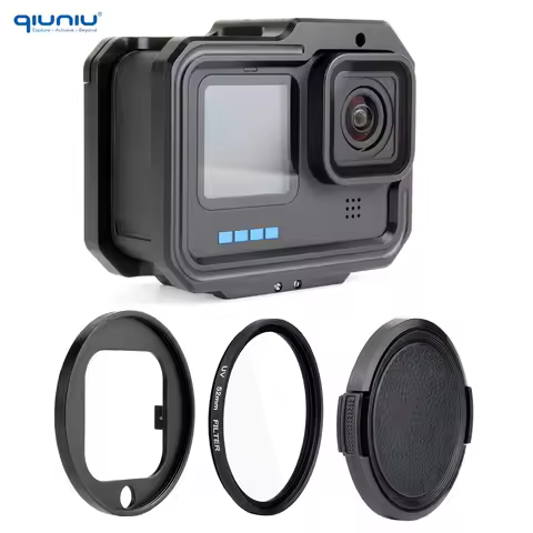 Aluminium Protective Frame Case for GoPro Hero 9 10 11 12 13 Black + UV Filter with Cold Shoe Housin