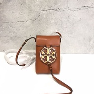 TAS TORY BURCH TB MILLER PHONE CROSSBODY Metal Logo Aged Camello ORIGINAL