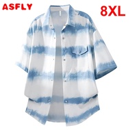 ASFLY Summer Striped Shirt Men 8XL Plus Size Short Sleeve Shirts Male Fashion Casual Shirt Big Size 