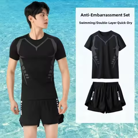 Anti Awkward Full Set Men's Swimsuit New Design Anti Awkward Swim Pants Set Swim Pants Quick-Dry Adu
