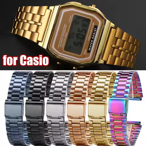 18mm F-91W Watchband Stainless Steel Wristband Vintage Metal Watch Strap for Casio SGW400 F91W F84 F