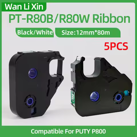 5PCS/10PCS PT-R80B PT-R80W black white carbon tape Compatible For PUTY P800 line printer ribbon PT-R