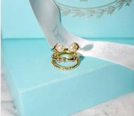 韓國進口 Vita Fede時尚個性三層滿鑽鉚釘珍珠開口戒指