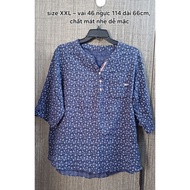 Korean women's loose shirt with light blue flowers, size XXL - 100% cotton fabric, cool and easy to 