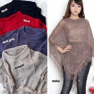 ponco outer rajut knit jala wanita baju pantai rumbai vintage casual