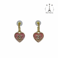 【巴黎站二手名牌專賣店】＊現貨＊CHANEL 香奈兒 真品＊ 23P 芭比漸變粉色 滿鑽愛心雙面雙 C Logo 吊墜金色垂墜耳環