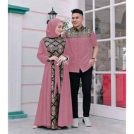 gamis batik kombinasi polos terbaru 2022 modern couple baju muslim - dusty xl