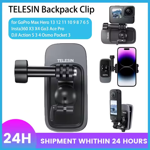 TELESIN Backpack Clip for GoPro/Insta360/DJI osmo nano 360° Rotation Magnetic Belt Shoulder Strap Ho