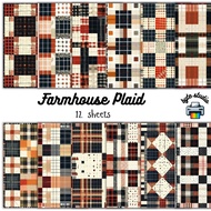 12 Sheets 8x8 Farmhouse Plaid Print by byte studio | Premium Paper Craft Junk Journal Stationery