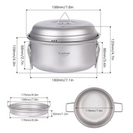 2L Titanium Steamer Stockpot Set with Lid Outdoor Camping Soup Steaming Pot Pan Mess Kit Soup Pot Pa