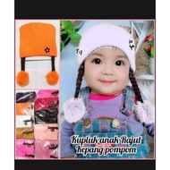 Children's Pompom Braided Beanie Cute Baby Beanie Baby Girl Beanie/ 0 months - 2 years New Baby Bean