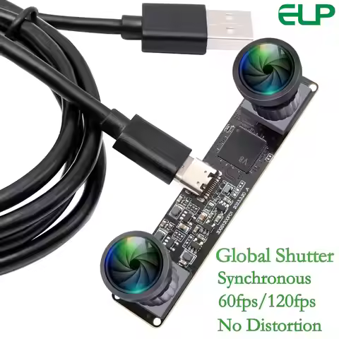 ELP Synchronous 3D Stereo VR USB Camera 60Fps 120fps Mini 1200P Global Shutter Camera Module with No
