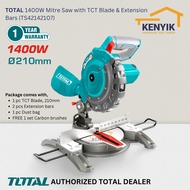 TOTAL 1400W Mitre Saw with TCT Blade & Extension Bars (TS42142107)
